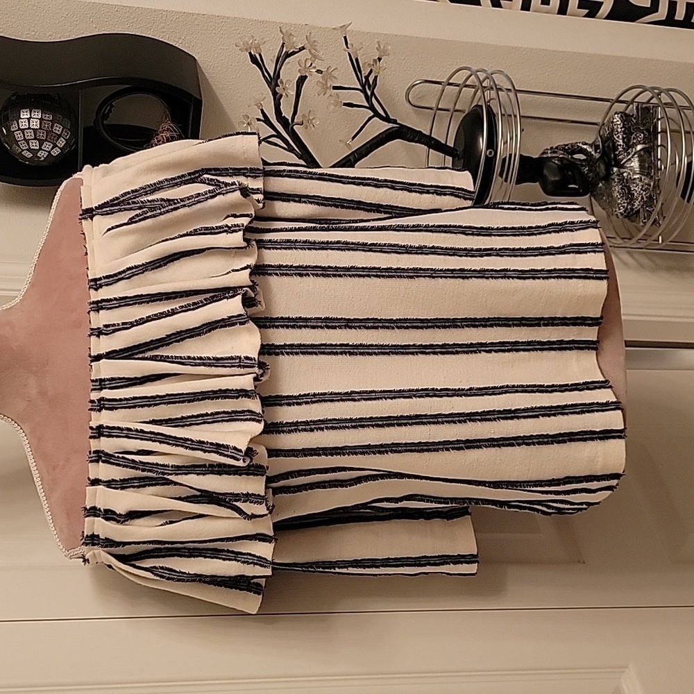 Banana Republic Off-The-Shoulder, Pintuck Ruffle, 3/4 Sleeve Navy & Ivory Size S